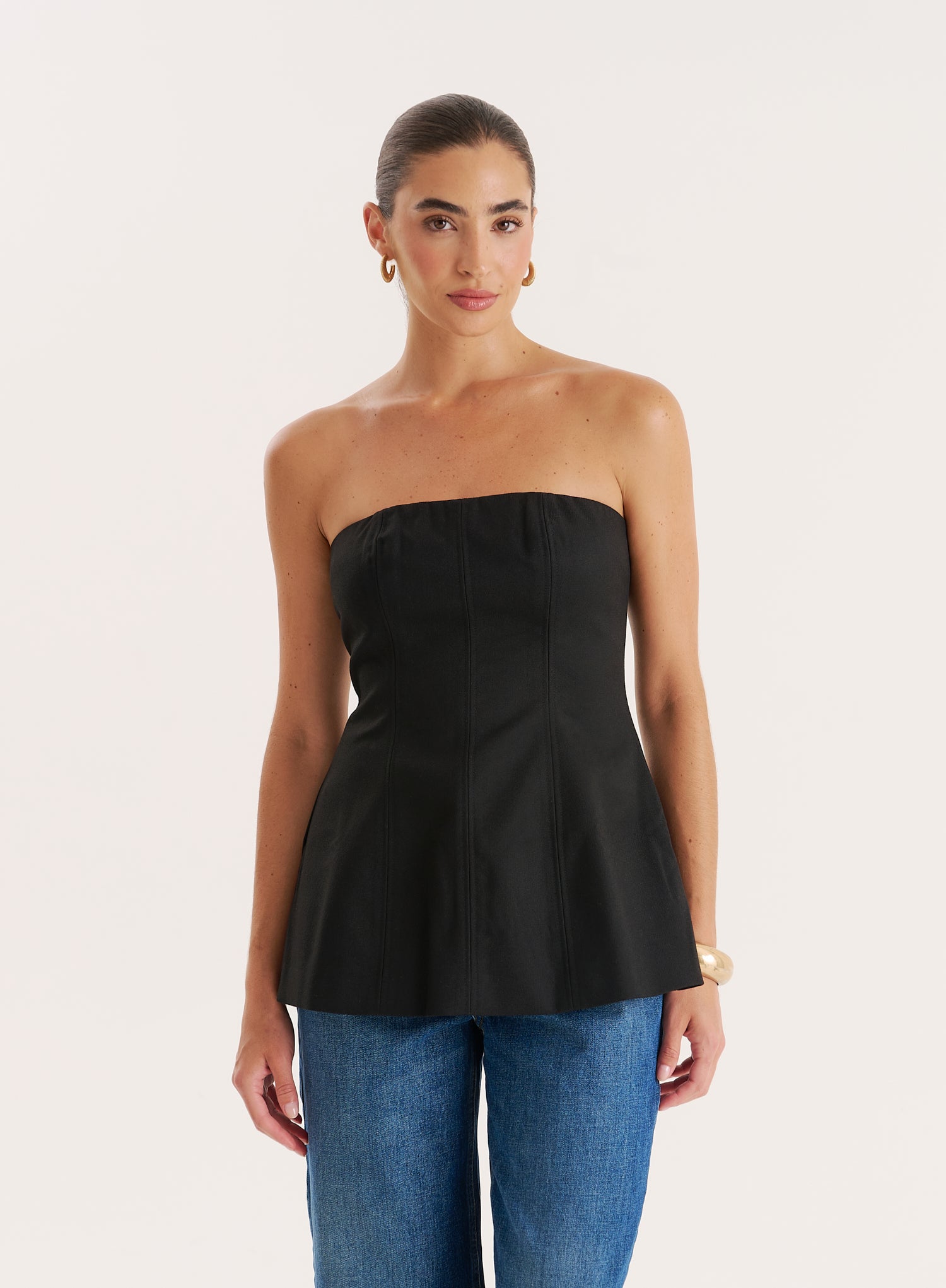 Black Tailored Bandeau Top